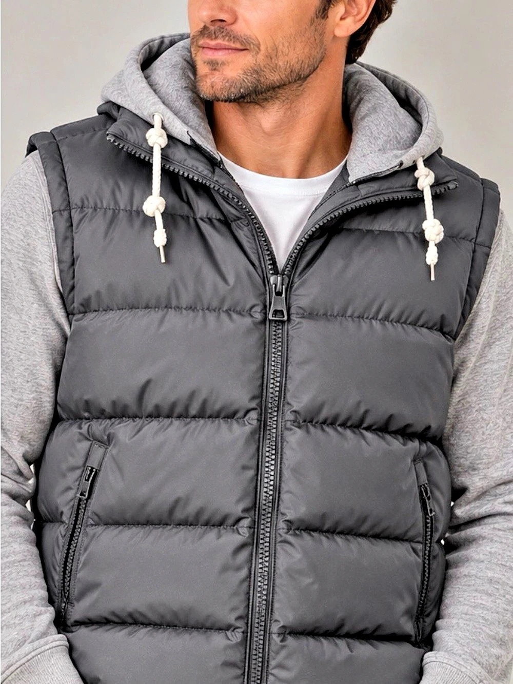 ZKOU Men's Gray Hooded Puffer Vest XXXL Like New